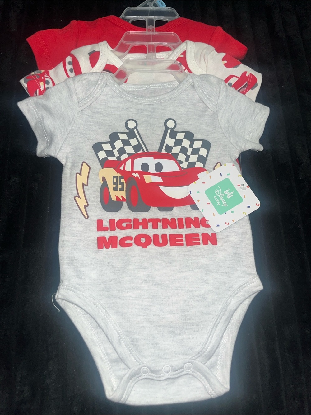 Disney Lightning 3piece McQueen Gray and Red Baby Bodysuit